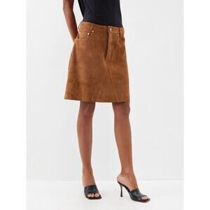 NWT Raey Tan Suede Leather A Line Mini Skirt UK 10 US‎ 6 MSRP $775 Matches